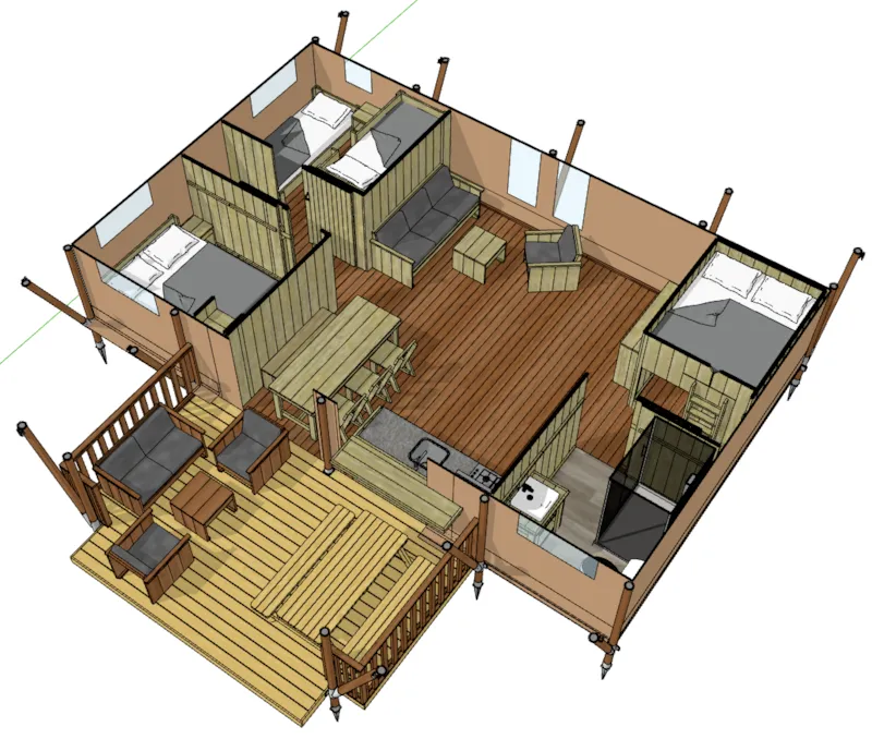 Tente - 3 Chambres - 1 Salle De Bain - Safari Lodge Premium - 49 M² -