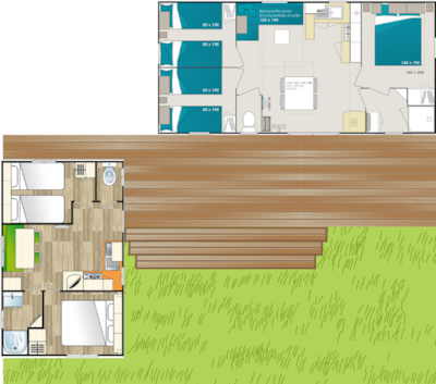 MOBILE-HOME - 5 bedrooms - 2 bathrooms - CORDELIA FAMILY - 32.60 m2 + 22,90m² -