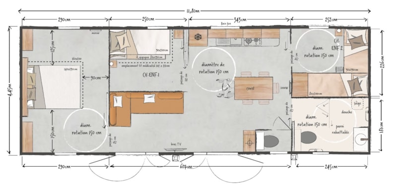 MOBIL-HOME - 3 chambres - 1 salle de bain - LIFE PMR XXL - 50m² -