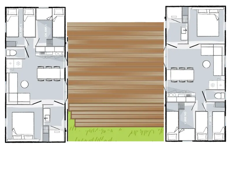 Mobil-Home 12 Pers - 6 Chambres - 2 Salles De Bain - Riviera Family - 33 + 33M²
