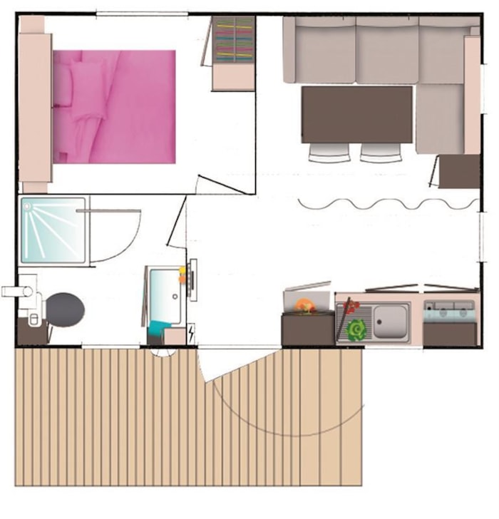 Mobil-Home 'Ciel' 21M² + 1 Chambre + Terrasse Semi-Couverte 11M²
