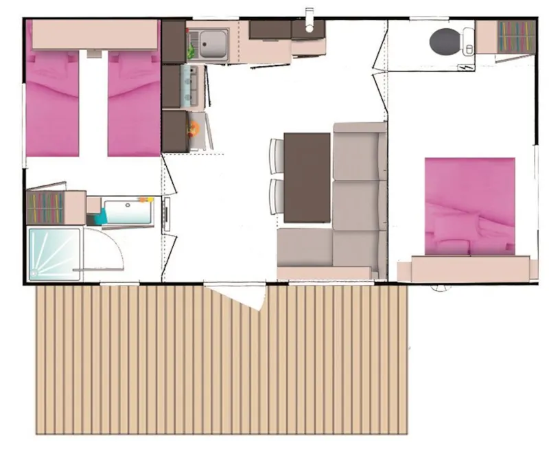 Mobil-Home 'Evasion Confort' 29M² + 2 Chambres + Terrasse Semi-Couverte 13.5M²