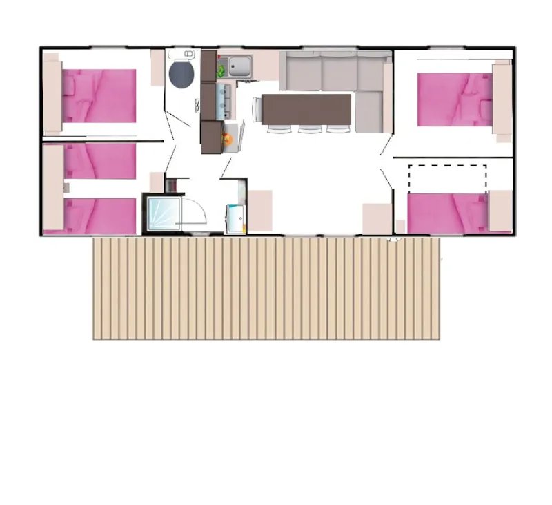Mobil-Home Univers Family 36 M² + 4  Chambres + Terrasse Couverte 18M²
