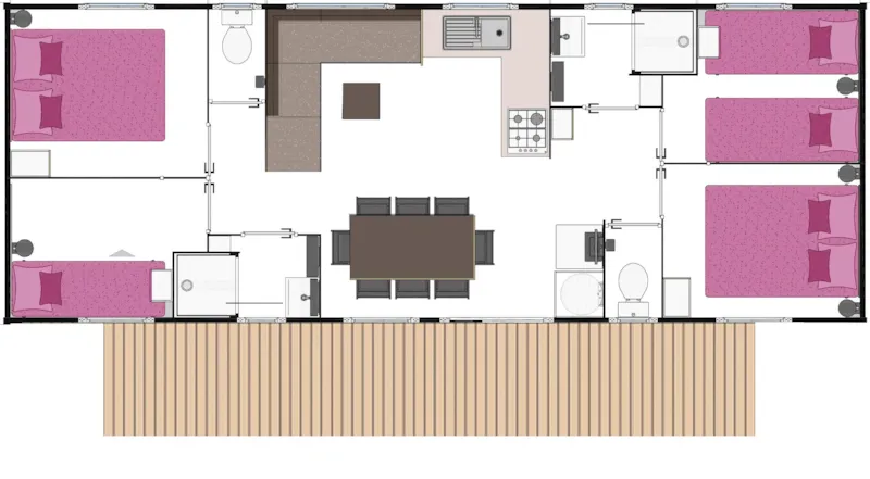 Mobil-Home 'Univers Family Plus' 40 M² + 4 Chambres + Terrasse Couverte 18 M²