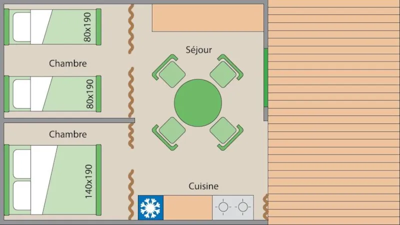 Lodge Amazone 20M² Avec 2 Chambres Et Terrasse En Bois
