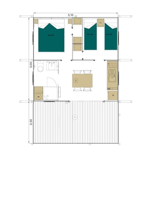 Safari Lodge - 2 Chambres : 26M² - Terrasse Semi-Couverte M² 4 Pers.