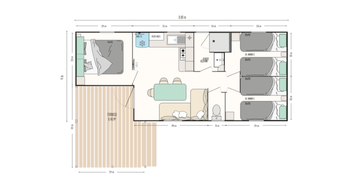 Cottage Family Pacifique - 3 Chambres : 30M² + 9 M² Terrasse