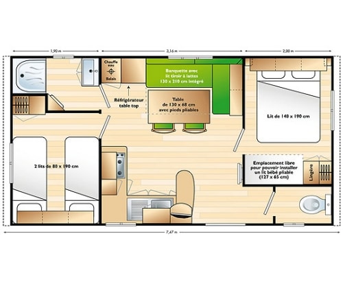 Mobilheim Relaxe Family 2 Schlafzimmer mit Baby Bett - 27m2  - Freitag