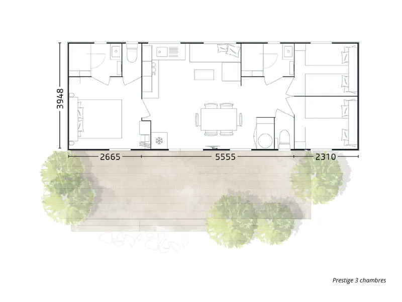 Mobil Home Prestige 36M² 3 Chambres 2 Salles De Bains (Clim)