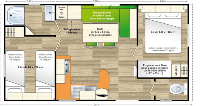 Mobil-Home Atlantic 2 Chambres - 28M² - Avec Tv