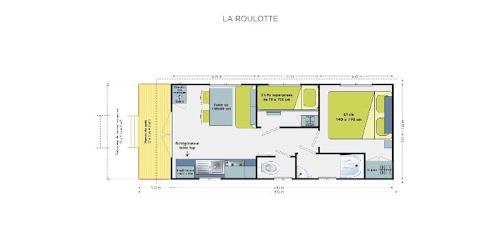 Roulotte 23M² - 2 Chambres + Tv