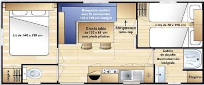 2-bedroom ECO mobile home (ceiling height 2m10) sleeps 4 (+ 2 possible extra beds)
