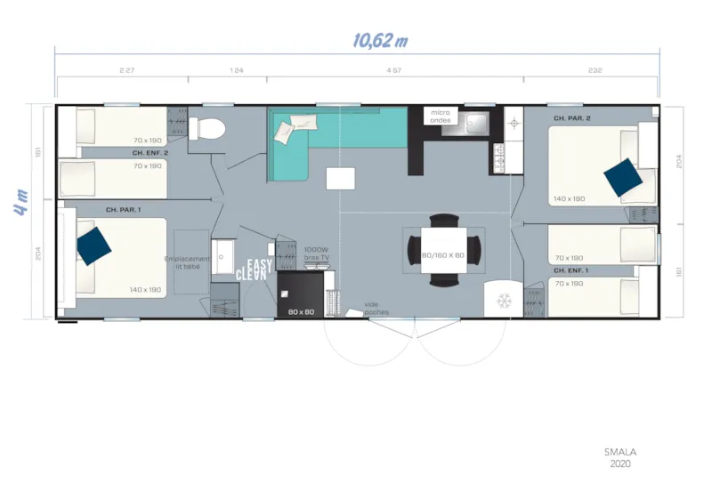 Mobil-Home Family 4Ch | Premium - 38M²-Clim-Tv-Lv-Plancha-Wifi Gratuit-Terrasse Xxl Couverte