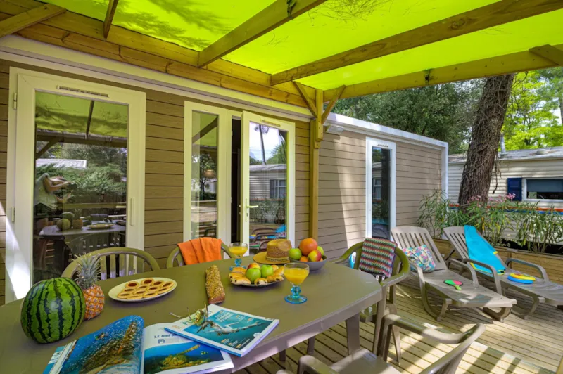 Mobil-Home Premium+ 2Ch 2 Sdb | Premium-33M²-Clim-Tv-Lv-Spa-Draps-Wifi Gratuit-Terrasse Couverte