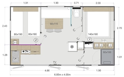 Mobile home 2 bedrooms confort- 26m²