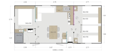 Mobile home 3 bedrooms confort- 34m²