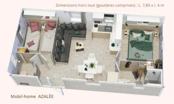 Location - Mobilhome Azalee 31M² - 2 Chambres / Terrasse Semi-Couverte 15M² - Domaine naturiste de Chaudeau