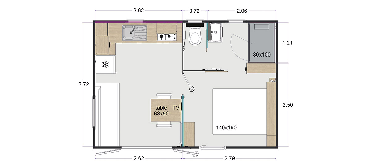 Accommodation - Mobile Home Lodge 22.2 M² - 1 Bedroom / Half-Covered Terrace 15 M² - Domaine naturiste de Chaudeau