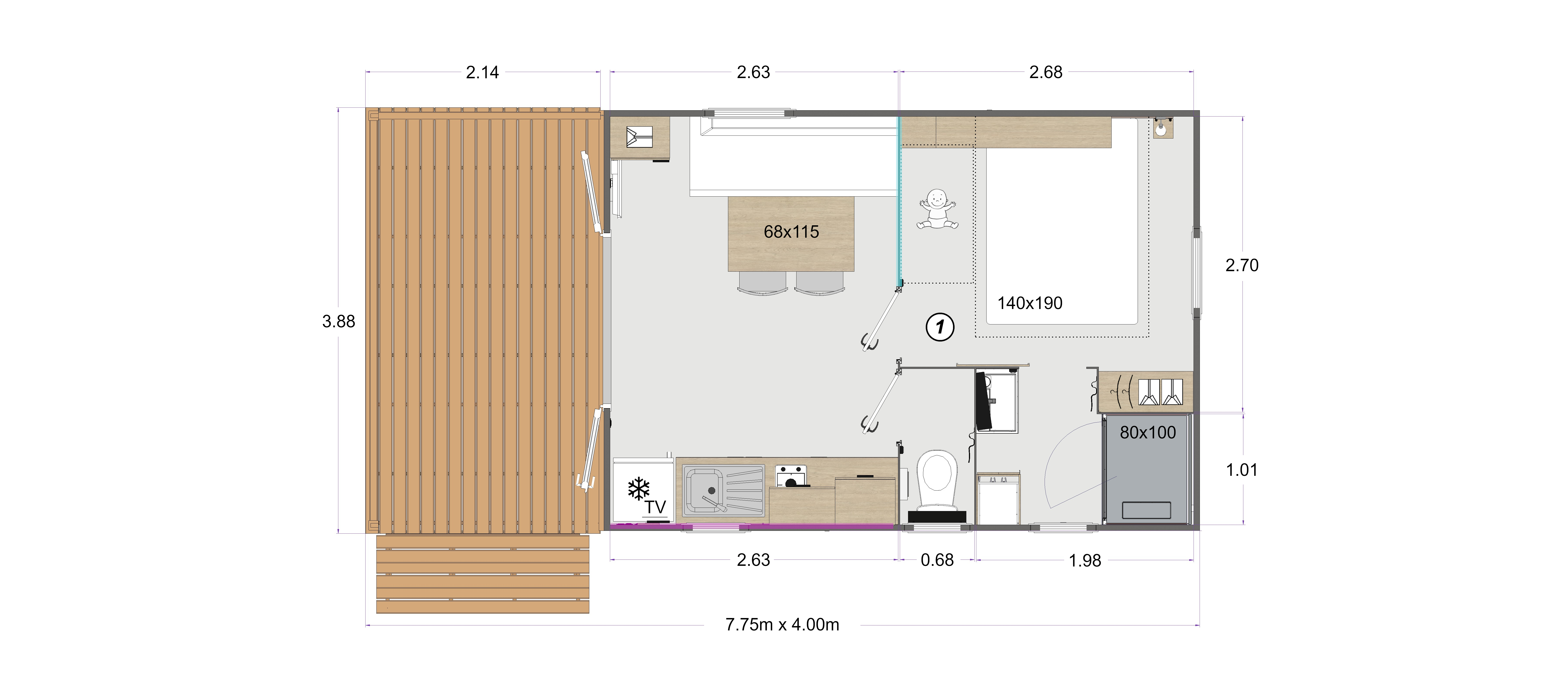 Accommodation - Mobile Home Lodgia 22.2M² - 1 Bedroom / Covered Terrace 9M² - Domaine naturiste de Chaudeau