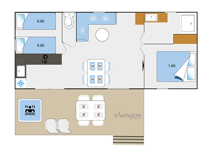 Mobil Home Sillans Jacuzzi Privé - 32M²  - 2 Chambres - Lave-Vaisselle + Tv + A/C