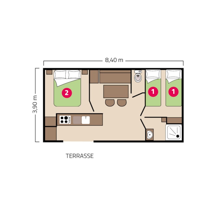 Mobil-Home Bahia - 30M² - 2 Chambres 4 Personnes.