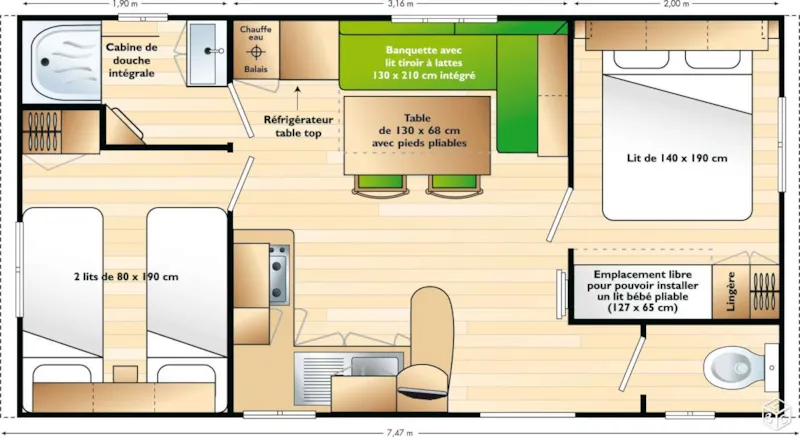 Mobil Home Le Ciel 32M² - 2 Chambres + Climatisation + Tv + Terrasse  Non Couverte