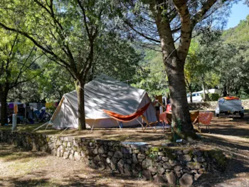 Stellplatz - Pauschale Stellplatz +/-120M² + Auto + Strom 10A - Camping Mas de la Cam
