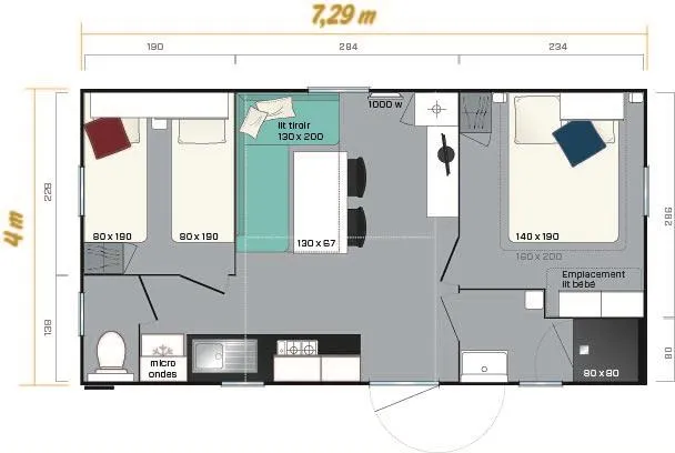 Mobil-Home 2 Chambres Super Mercure Confort 30M², Emplacement Lit Bébé
