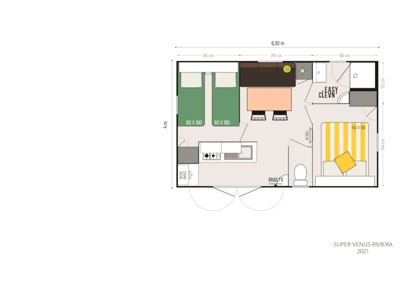 Mobil Home 2 Chambres Venus Confort 22M² - Climatisation