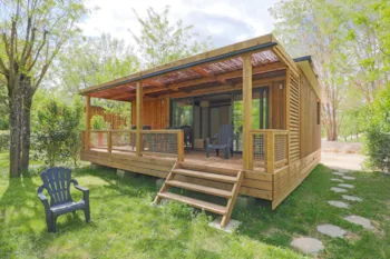Huuraccommodatie(s) - Chalet Portland 35M² Premium - 3 Kamers + Overdekt Terras + Airco - Autovrije Zone - Flower Camping Le Saint Michelet