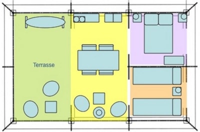 Canvas bungalow Freeflower Standard  37m²  (2 bedrooms) without toilet blocks