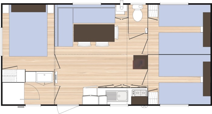 Mobil-Home Confort 30 M² (3 Chambres) + Clim + Terrasse Semi-Couverte 10M²