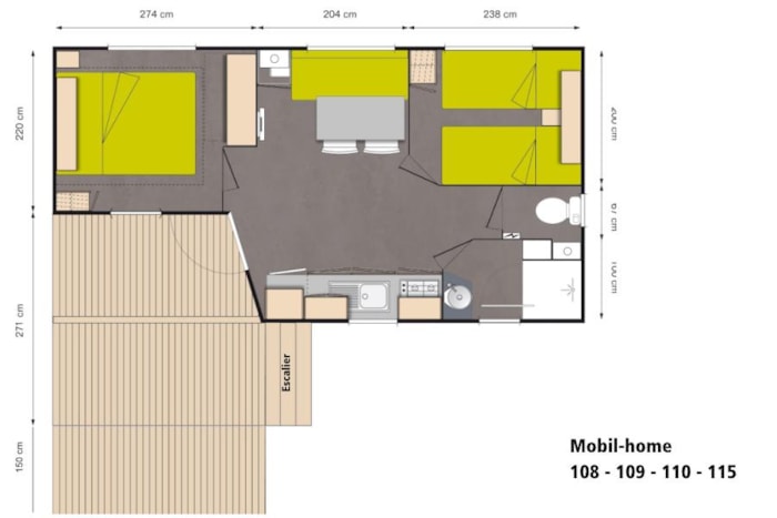 Mobil-Home Confort 22,5M² (2 Chambres) + Terrasse Semi-Couverte 10M²