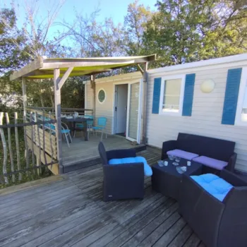 Mietunterkunft - Mobilheim Confort  30 M² (3 Zimmer)  + Clim + Halbüberdachte Terrasse 10M² - Flower Camping Le Lac aux Oiseaux