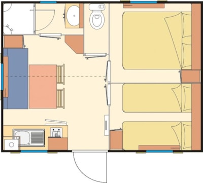 Mobile-home Standard 19m² 2 bedrooms - Half-covered terrace