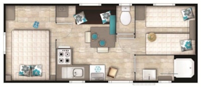 Mobile-home Standard 21m² 2 bedrooms - Half-covered terrace + TV