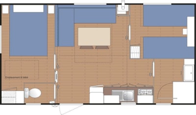 Mobile-home Fidji Standard 28m² 2 bedrooms - Half-covered terrace + TV
