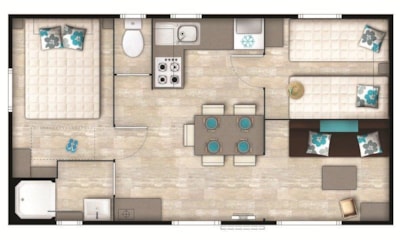 Mobile-home Modulo Confort 30m² 2 bedrooms - Half-covered terrace + TV