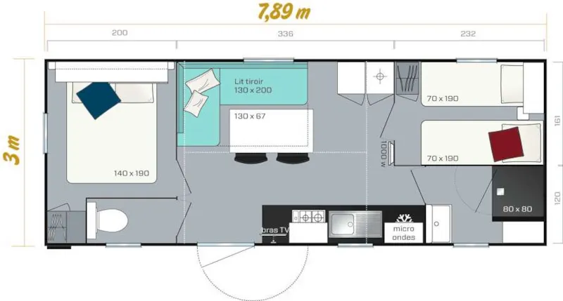 Mobil-Home Confort 24M² 2 Chambres - Terrasse Semi-Couverte + Tv