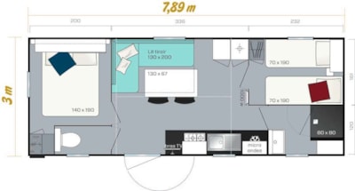 Mobile-home Confort 24m² 2 bedrooms - Half-covered terrace + TV
