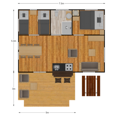 Lodge 35m² 2 bedrooms - with bathroom + 24m² terrace