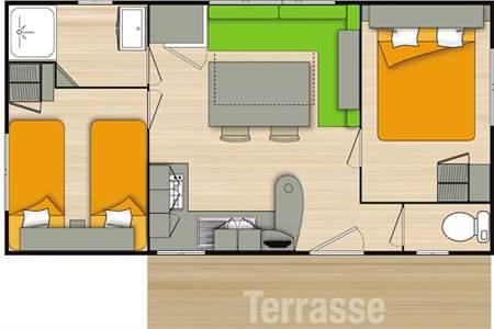 Mobil-Home 4 Places Grand Confort Avec Terrasse Bois Semi-Couverte