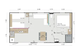 Mietunterkunft - Mobilheim  Confort+ - 2 Schlafzimmer - Camping Bugeau
