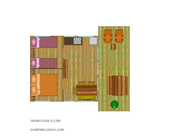 Tente Safari Lodge Nature 42M²/ 2 Chambres - Terrasse Couverte (Sans Sanitaire Privatif)