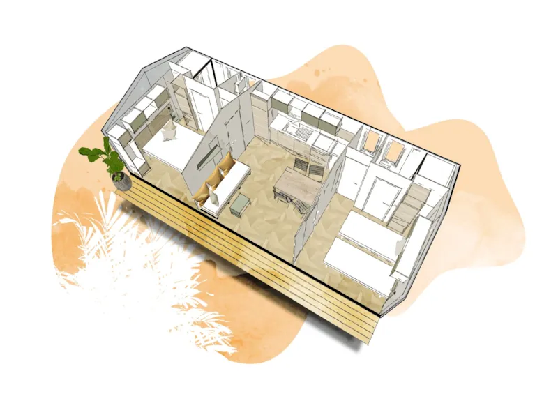 Mobil-Home Premium | 33 M² | 2 Salles De Bain Terrasse Bois Couverte