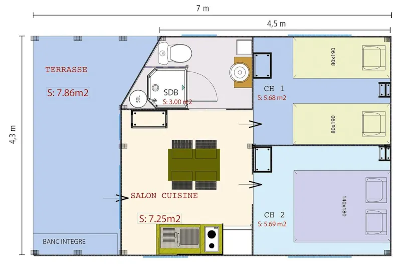 Lodge Noisetier Standard 22M² - 2 Chambres + Terrasse Couverte 8M²