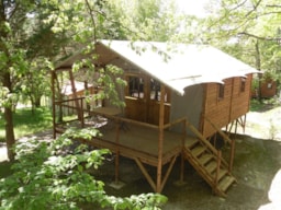 Location - Cabane Lodge "Erable" 25 M² 2 Chambres + Terrasse 12M² (Avec Sanitaires) - Camping LA PIBOLA