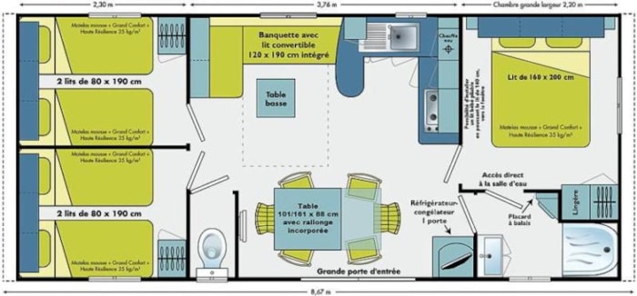 Mobilhome Confort 32M² (3 Chambres) + Terrasse