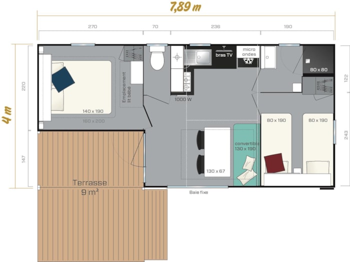 Mobilhome Loggia Confort 26 M² + Tv + Terrasse Couverte
