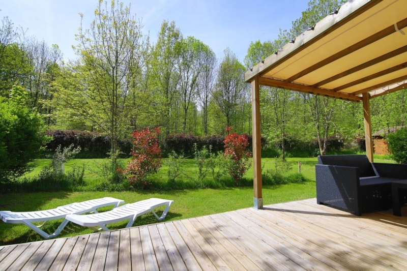 Mobilheim Riviera Confort 26m² (2 Zimmer) + TV + überdachte Terrasse